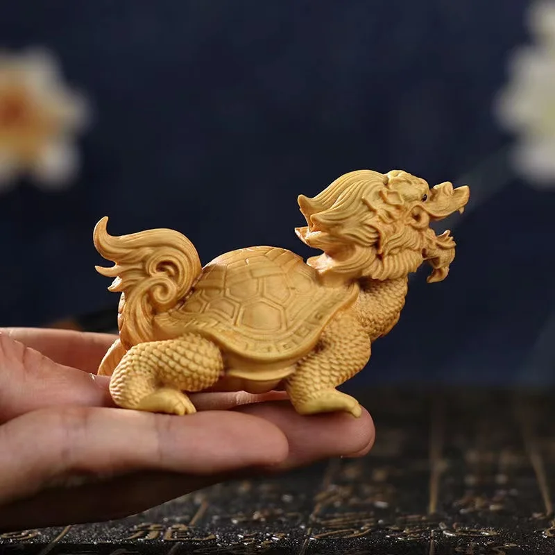 Natural Cypress Longevity turtle Animals Statue Chinese Characteristic God Beast Home Room, Office Feng Shui Decorations Gifts