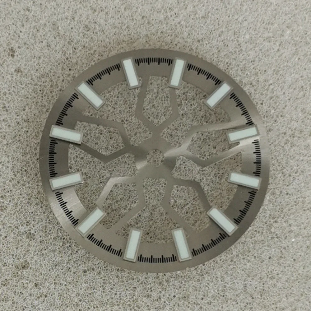 28.5mm Green Luminous Skeleton Dial for NH70 Movement, Hollow Out Watch Face Mod Part, Glow in Dark Upgrade Accessory
