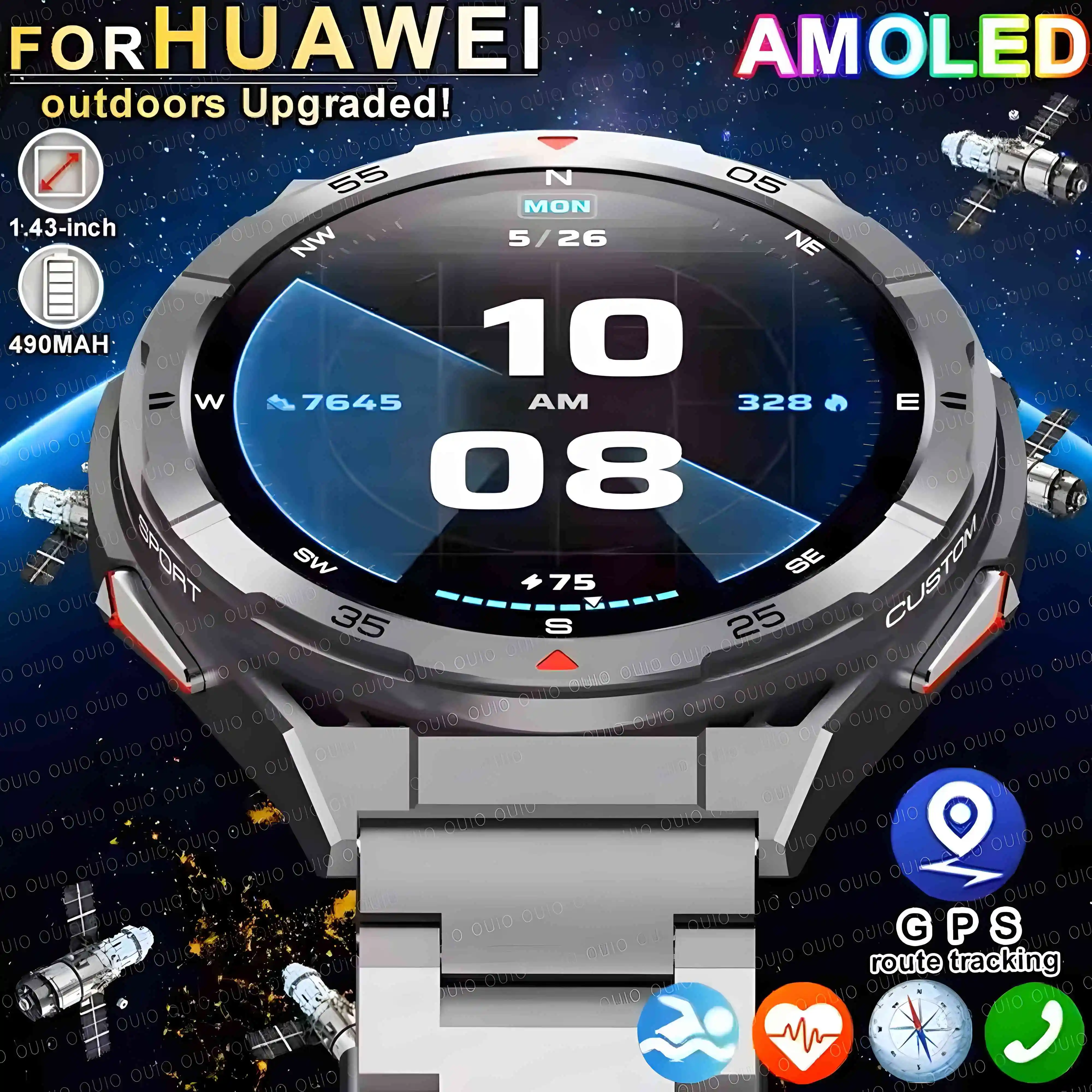 

2025 New Dual-Band satellite GPS Compass SmartWatch Men 1.43'' AMOLED Screen IP69 10ATM Waterproof Heart Rate BT Call SmartWatch