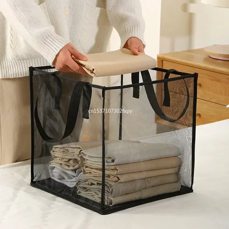 Folding Laundry Basket Organizer for Dirty Clothes Bathroom Clothes Breathable Mesh Storage Bag Large Capacity Hanging Basket