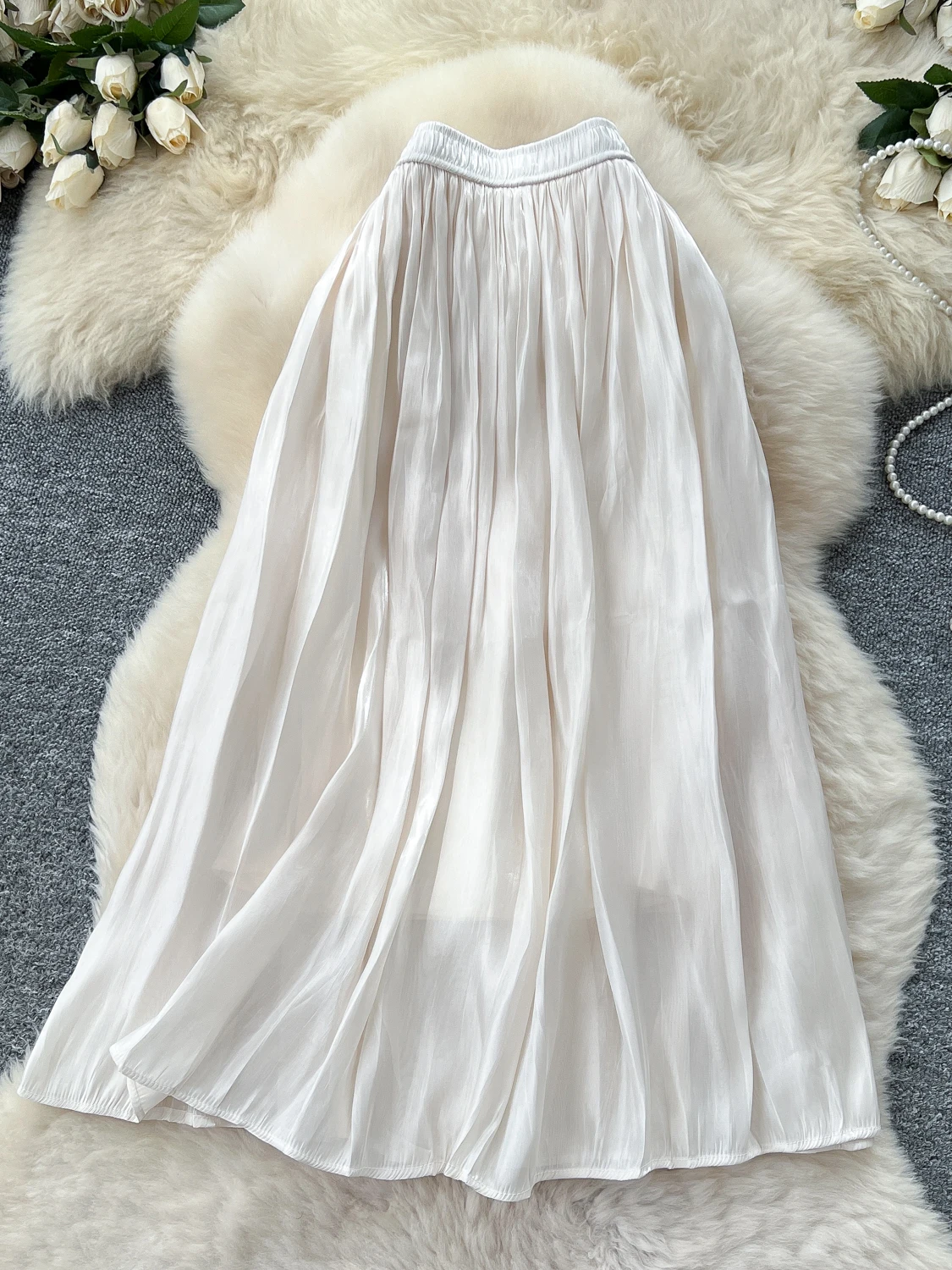 

Gentle Summer Fairy T f Skirt Women's Mid-Length Gauze A-Line Skirt Flowing Fabric High Waist Korean Sle