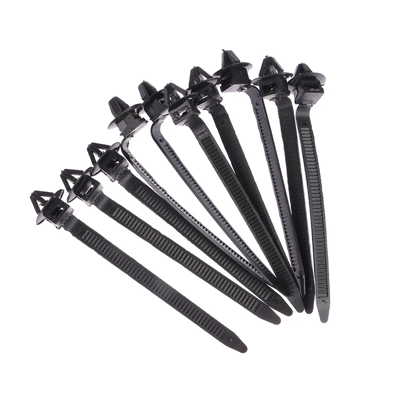 10Pcs Car Nylon Tie Wrap Cable Fixed Fasteners Clips Black Car Cable Fastening Zip Strap For All Cars