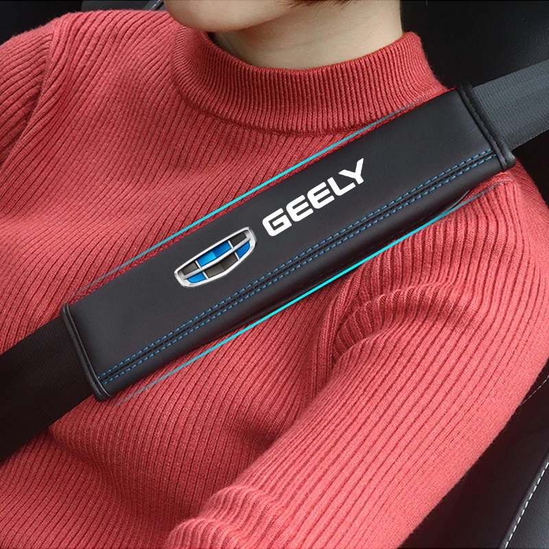 Car Seat Belt Nappa Leather Safety Belt Shoulder Covers For Geely Atlas Coolray Emgrand EC7 EC8 X7 EX7 CK2 CK3 Auto Accessories