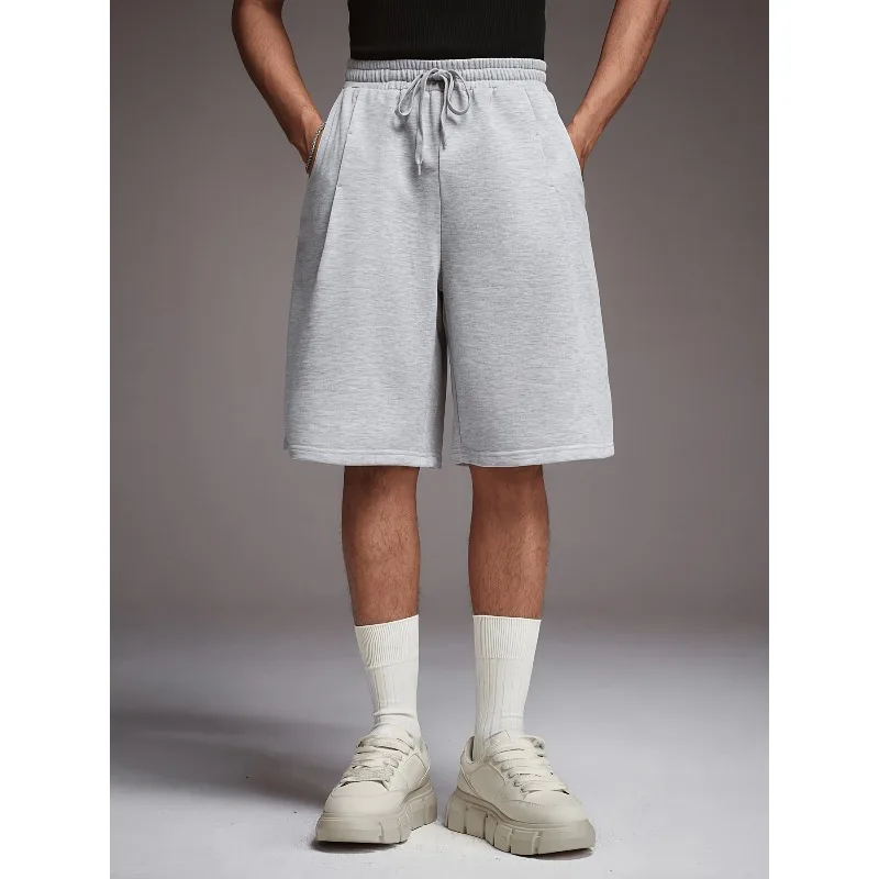 Men's high-quality solid color fabric loose shorts, suitable for daily casual sportswear