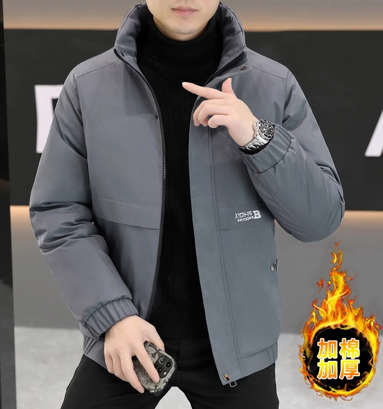

Зимняя утепленная мужская модная городская куртка с воротником-стойкой, теплая повседневная куртка из 100% полиэфирного волокна, уютное пальто