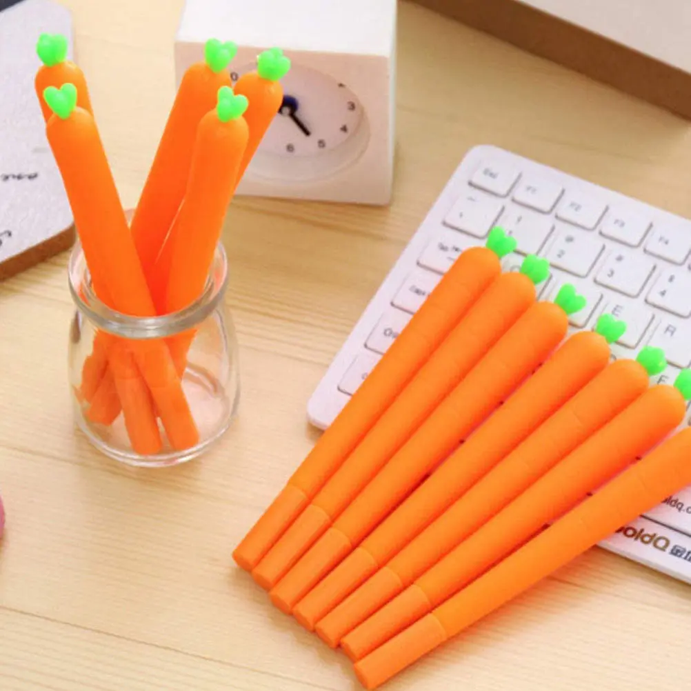 

2Pcs Carrot Shaped Gel Pen Bright Colorful Vibrant Design Recycled Refillable Roller Ballpoint Pen for School Office Stationery