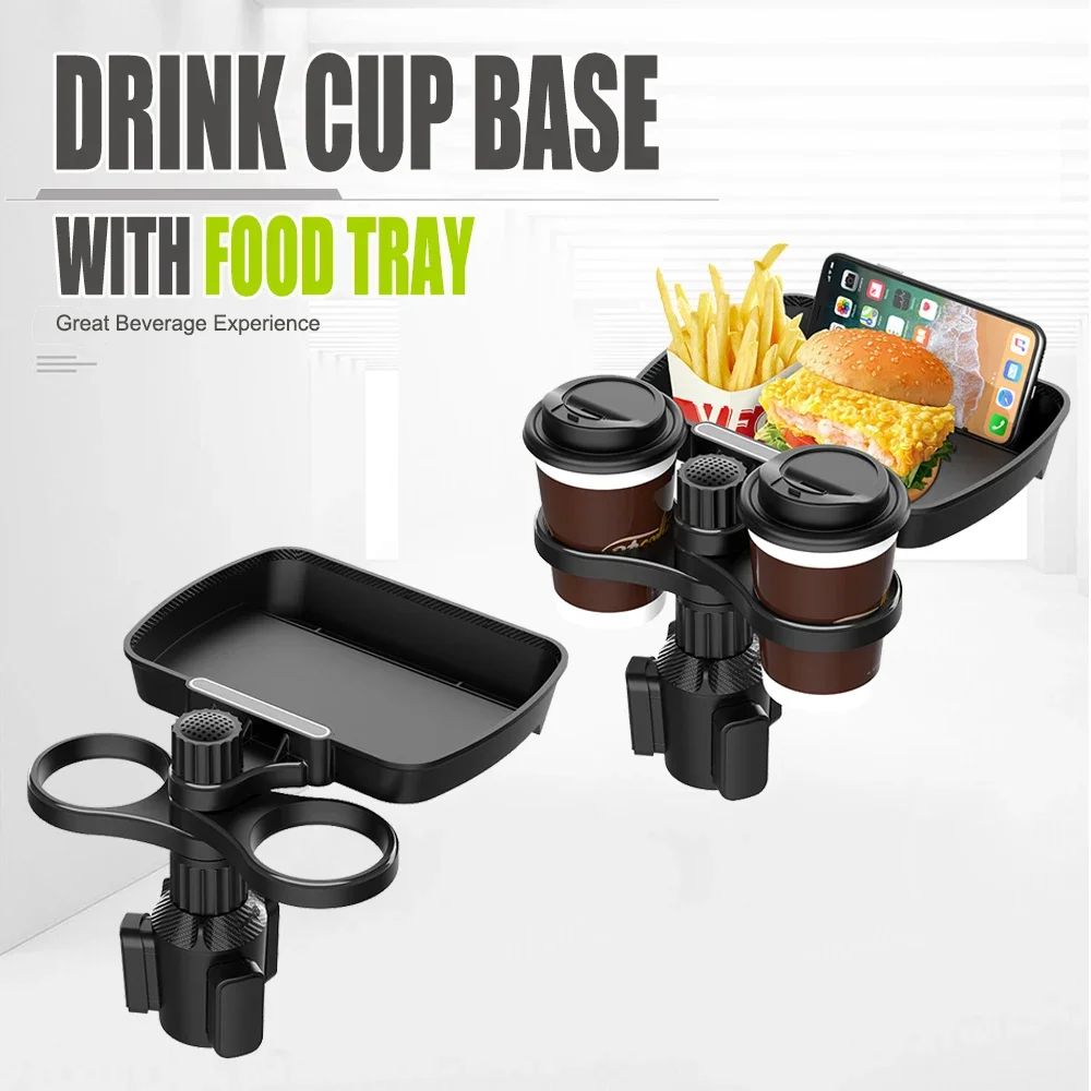 

Portable Car Cup Holder Attachable Meal Tray Expanded Table Desk 360 Rotatable Adjustable Car Food Tray Cup Holder