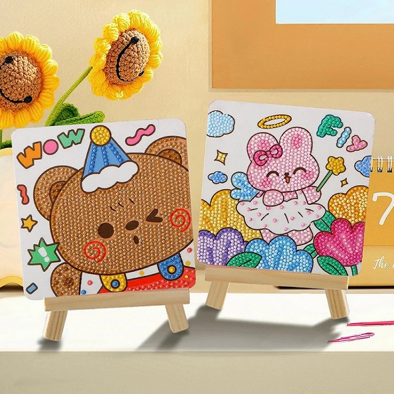 Ensemble de dessin en strass, Puzzle de dessin animé, autocollant en diamant, paquet de matériel, jouets amusants pour enfants de la maternelle, pour garçons et filles, DIY bricolage
