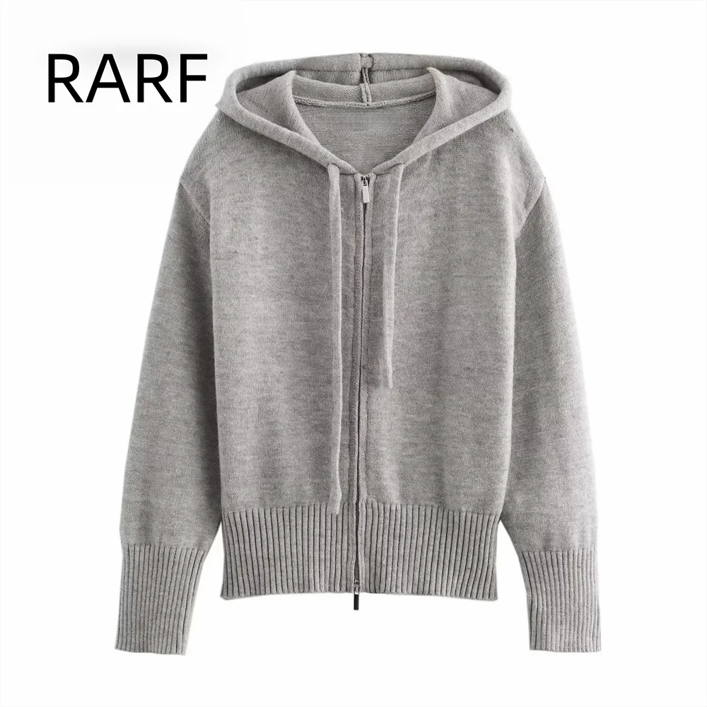 

Autumn and winter new women's clothing simple hooded long sleeved soft glutinous knitted sweater sweatshirt cardigan short jacke