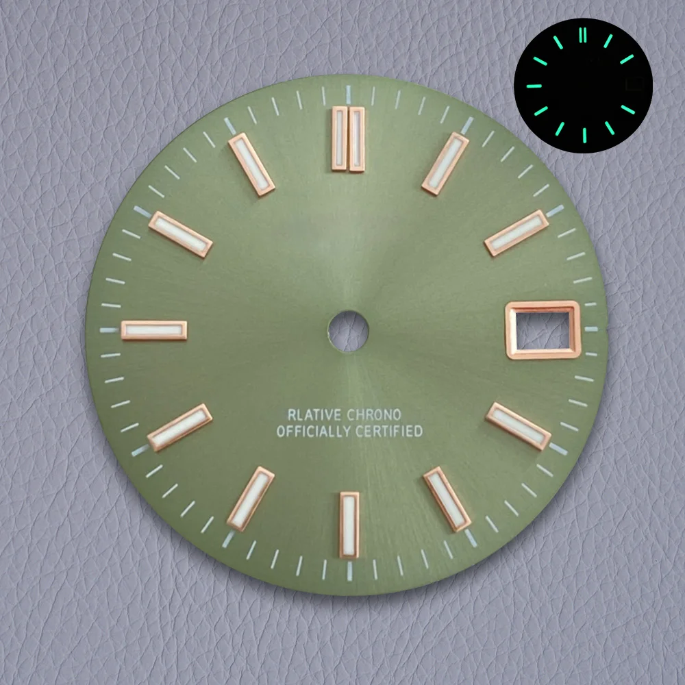 28.5mm S Logo Sunray Dial Fit NH35/NH36/4R/7S Japan Movement Green Luminous High Quality Watch Modification Accessories