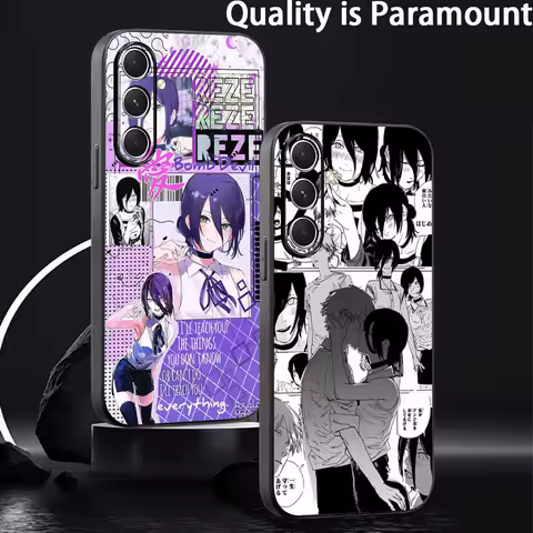 Reze Chainsaw anime girl pattern ins Phone Case For Samsung Galaxy S25 S24 S23 S22 S21 S20 Plus Ultra Note20 Soft Black