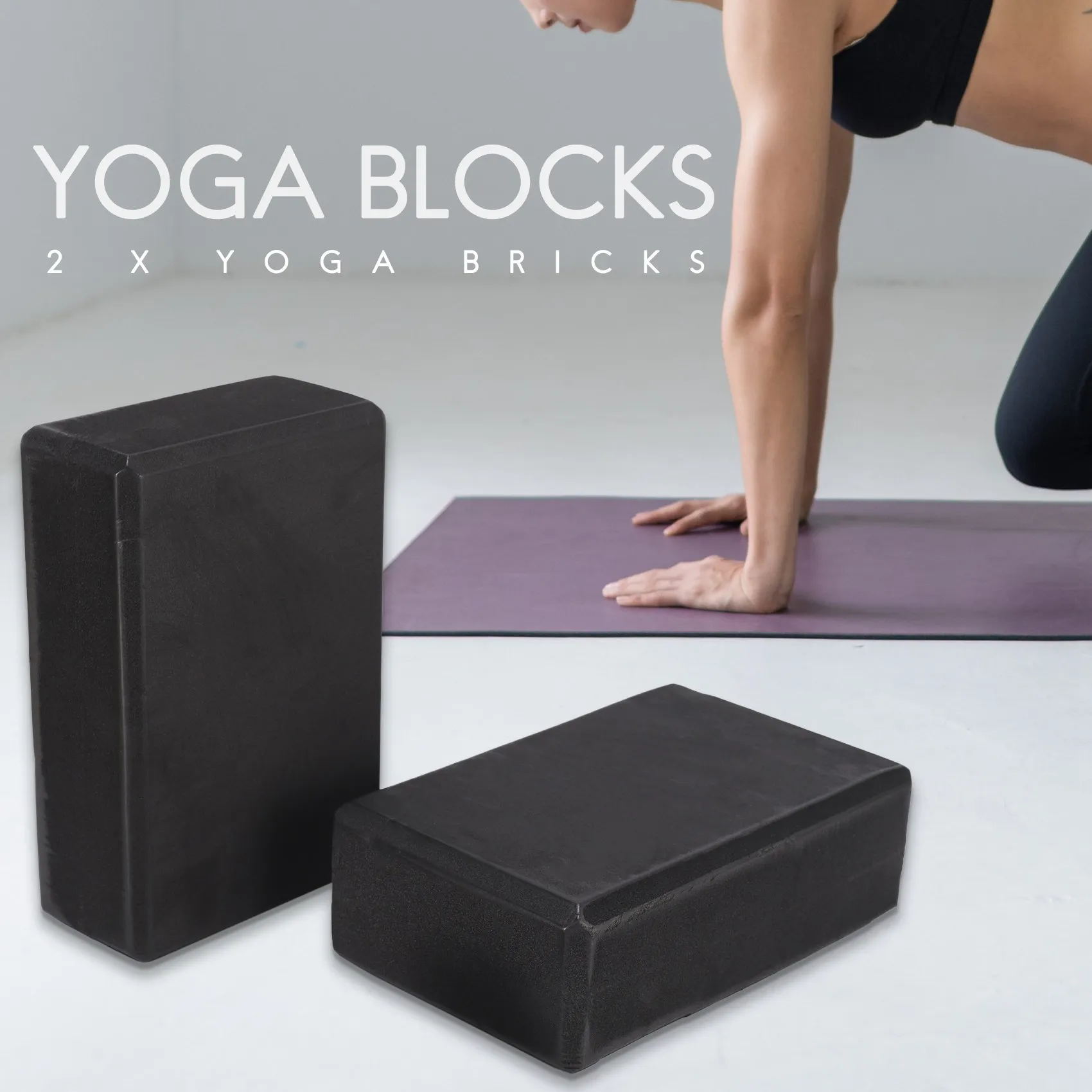 A89E-Yoga Block And Yoga Strap Set EVA Foam Soft Non-Slip Yoga Blocks Universal Pilates Stretching And Toning Workouts