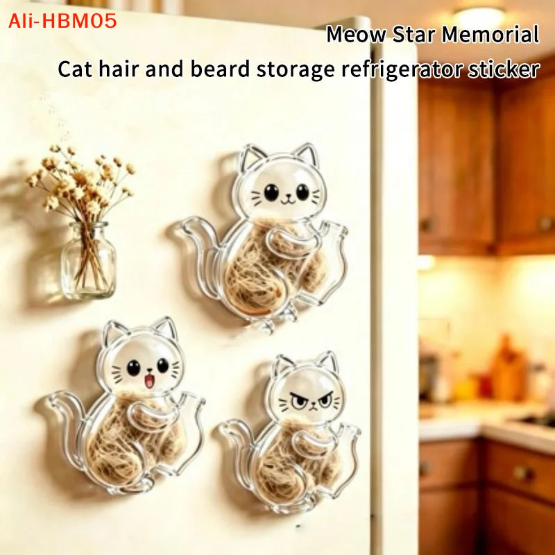 (HB05)Transparent Cat Hair Storage Refrigerator Magnet Pet Fur Keepsake Capsule DIY Souvenir Cat Whisker Collector Fridge Magnet