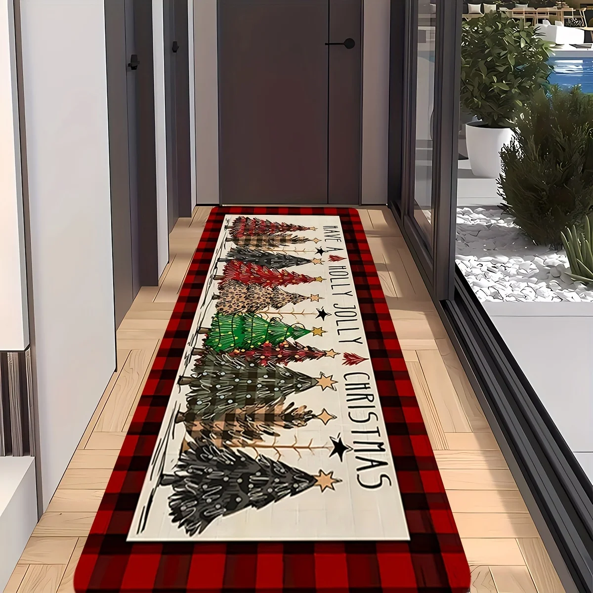 Vintage Black White Diamond Checkered Runner Floor Mat  Brown Gold Striped Border Retro Farmhouse Kitchen Front Door  Rug