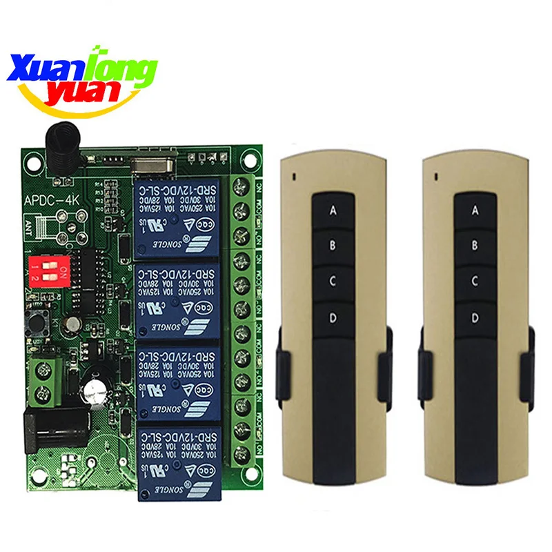 

500 м 433 МГц пульт дистанционного управления DC 12 В 24 В 4CH модуль приемника контроллер двигателя передатчик 4 кнопки для света/вентилятора/умного дома