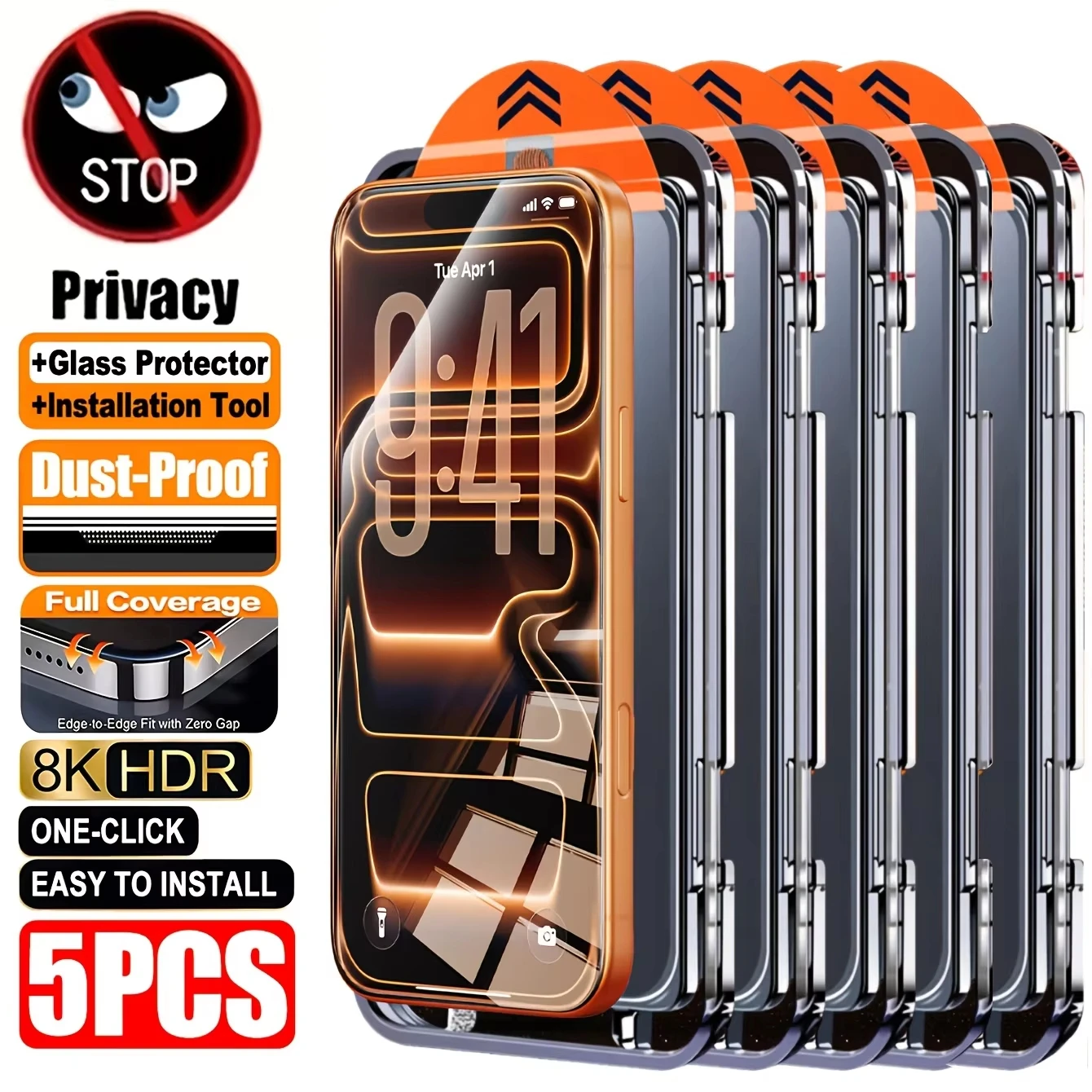 1/5 pièces Protections d'écran en verre trempé 9H anti-espion pour iPhone 18 17 16 15 14 13 12 11 Pro Max 16e XR XS Installation sans bulles