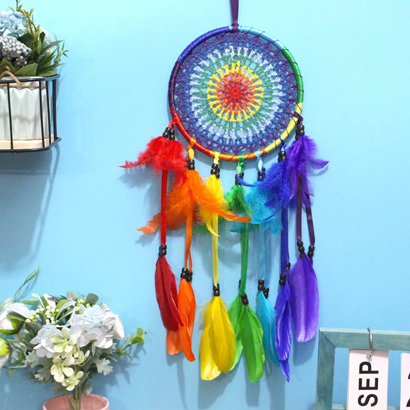 Creative Dream Catcher Wind Chime Hand-woven Feather Bedroom Hanging Ornaments Christmas Birthday Gifts Home Decoration Crafts