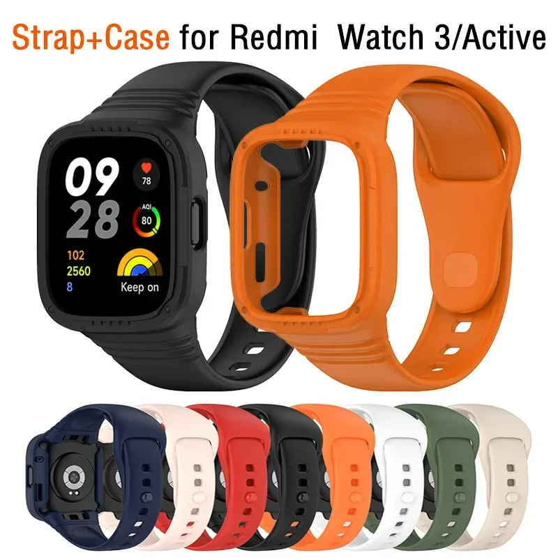 Silicone Strap with Case for Redmi Watch 3 / Redmi Watch 3 Active Strap Replacement Bracelet Protective Shell Cover