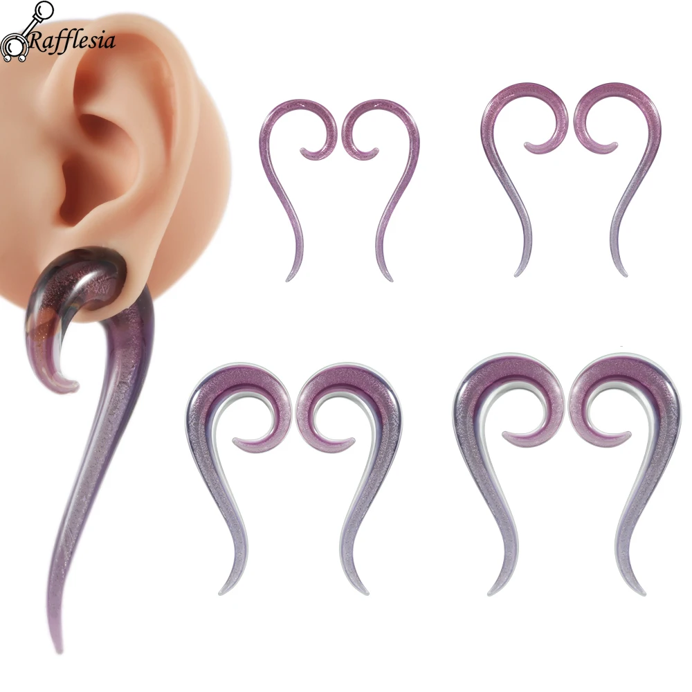 1 Pair Purple Glass Ear Gauges Fashion Question Mark Curved Stretchers Expander Ear Weights Spiral Conical Ear Tunnels Plugs