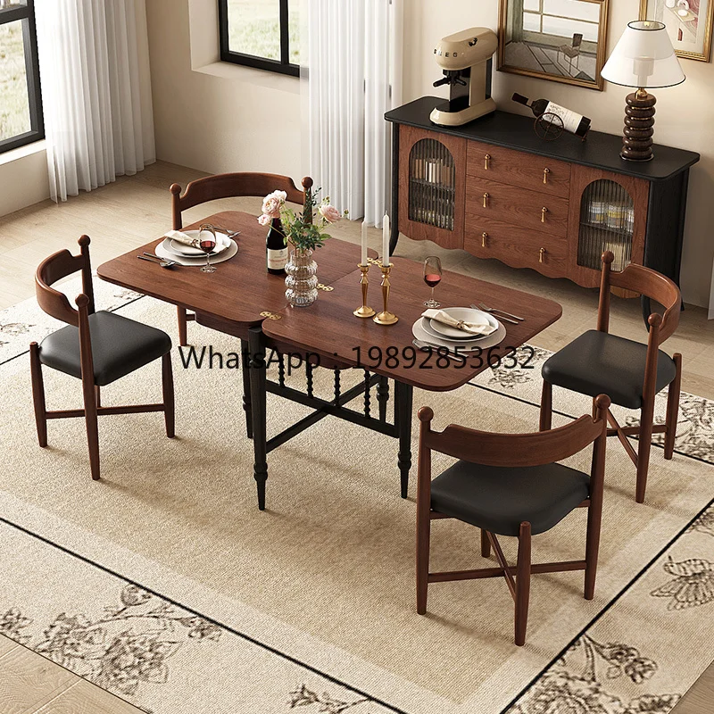 LYY Solid Wood Dining Table and Chairs Extendable Folding American Retro Small Apartment Dining Table Home Use Rectangular