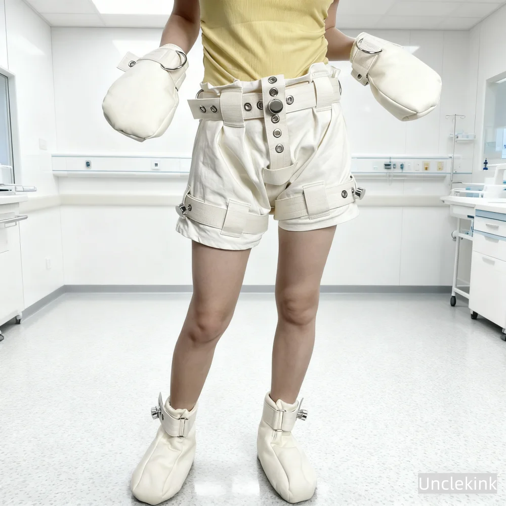 Beige 3pcs Restraint Set Hand Protection Gloves Padded Shoes Medical Patient Care Mitts Prevent Injury for Adult Incontinence