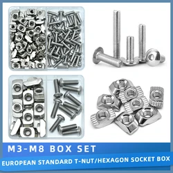 2020 3030 M3 M4 M5 M6 T-nut T Track Nut and Hex Bolt Set Hammer Head T Slot Sliding Nut Screw Kit for Aluminum Profile Connector