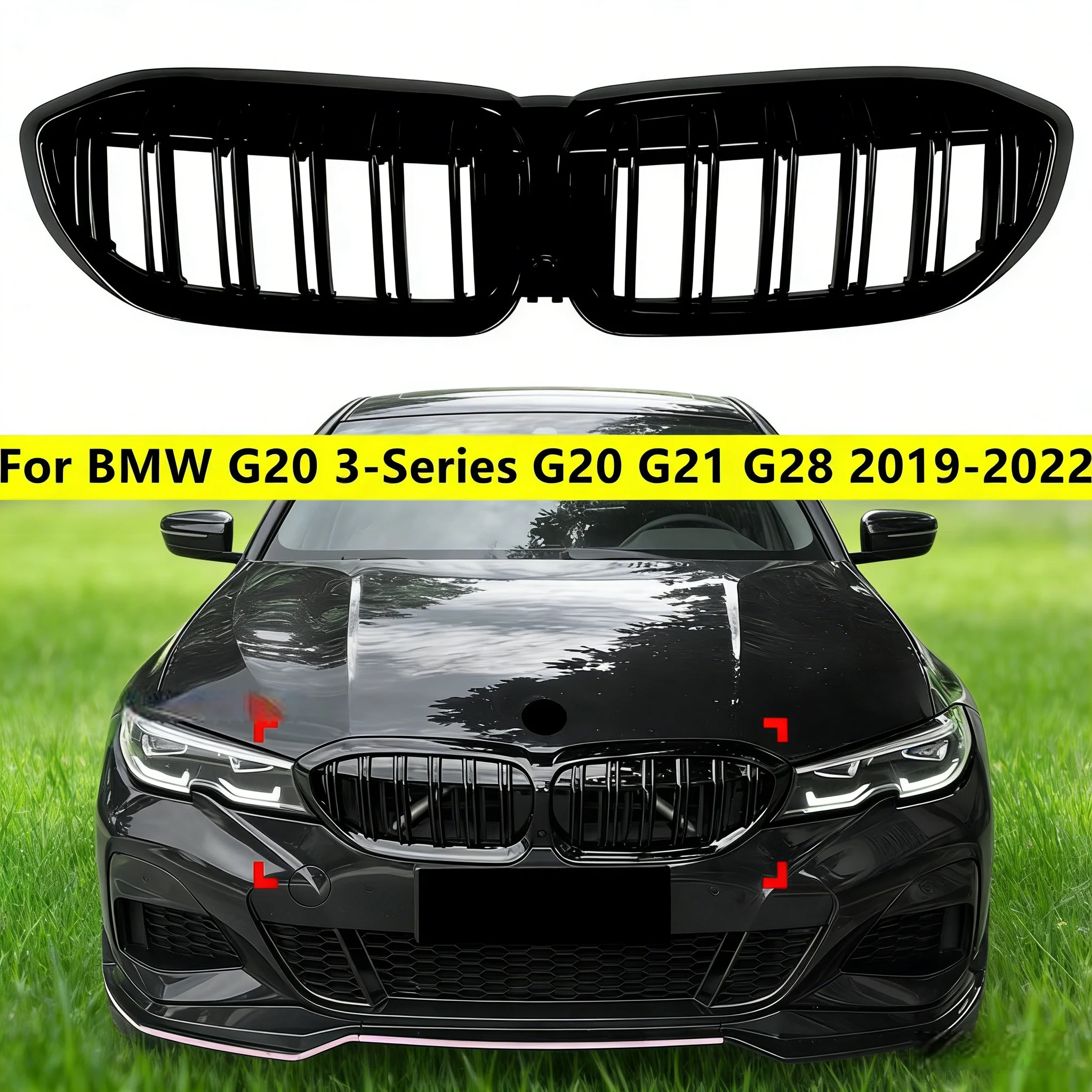 

Glossy Black Dual Slat Front Kidney Grille Grill 51138072085 For BMW G20 3-Series G20 G21 G28 2019-2022