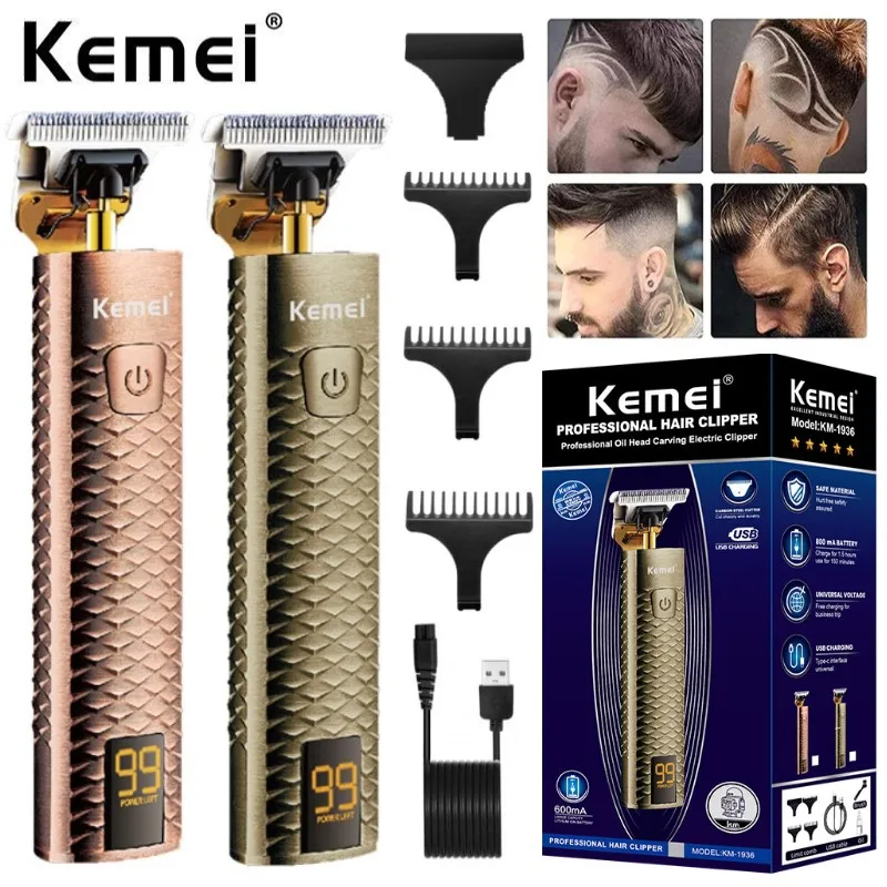 Kemei Full Metal Electric T9 Hair And Beard Trimmer Professional Hair Clipper For Men Grooming Rechargeable Hair Cutter Machine