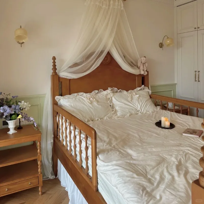 American solid wood children's bed French retro girl guardrail bed new protective fence boy princess bed 1m 2 beds