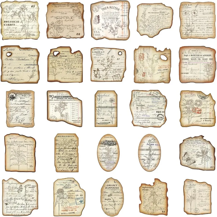 빈티지 저널링 스티커 플래너용 스크랩북 재료 100개 앤티크 지도 프린트 디스트레스드 엣지 포함