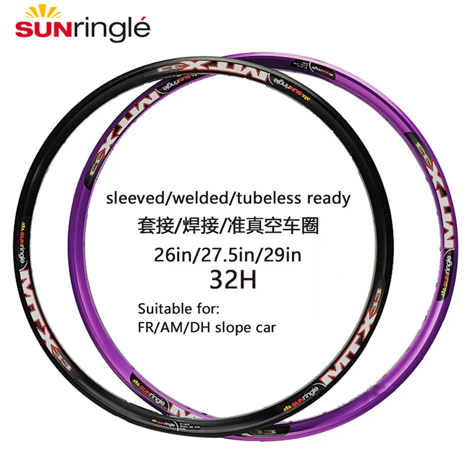 

Sunringle Rim MTX33 Диски MTB 32H 26/27,5/29 дюймов Высокопрочный круг для горного велосипеда Della Bicicletta TUBELESS READY для DH FR AM