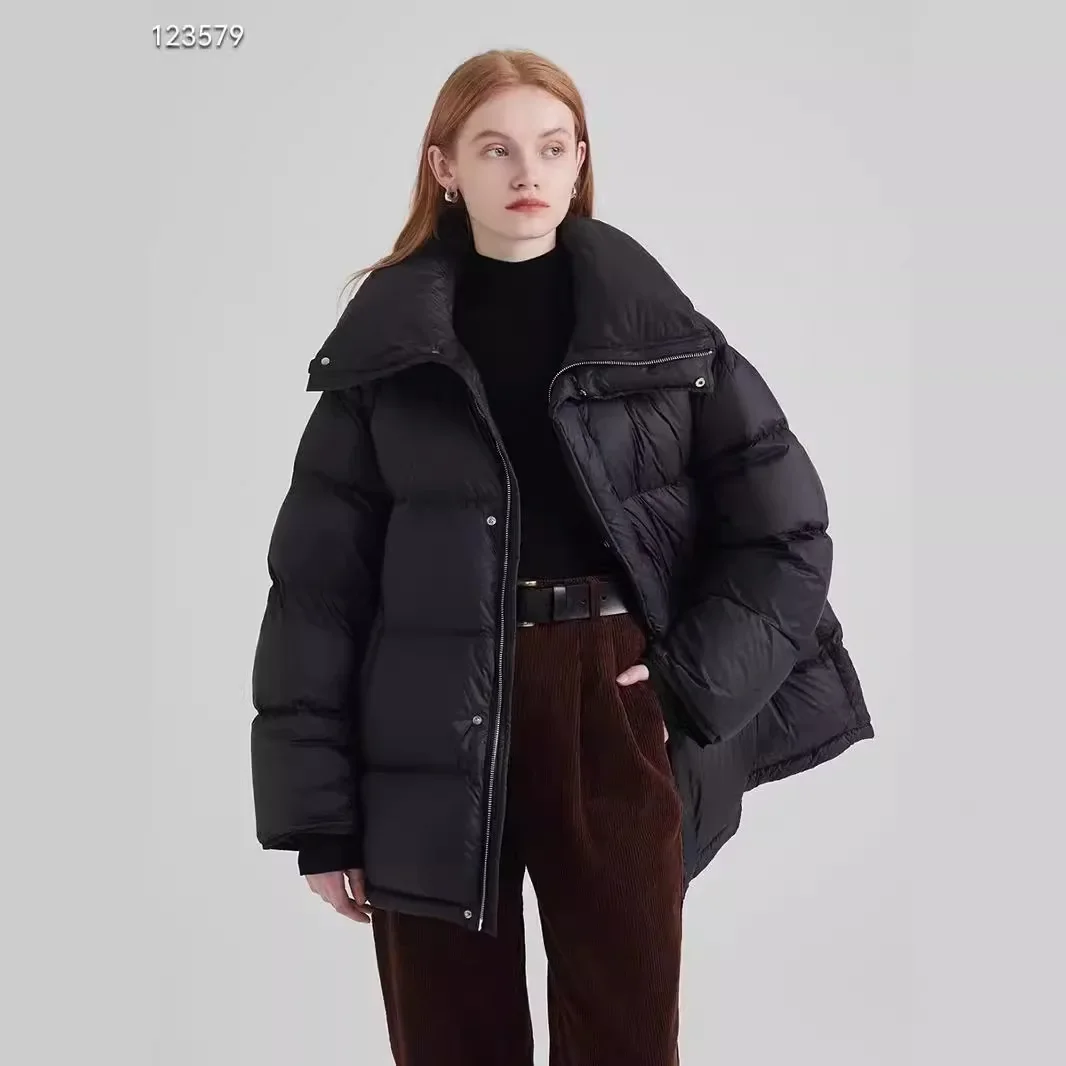 

2025 European Winter New Women's Down Jacket Windproof Stand Collar Commuter 90% White Duck Down Warm Jacket