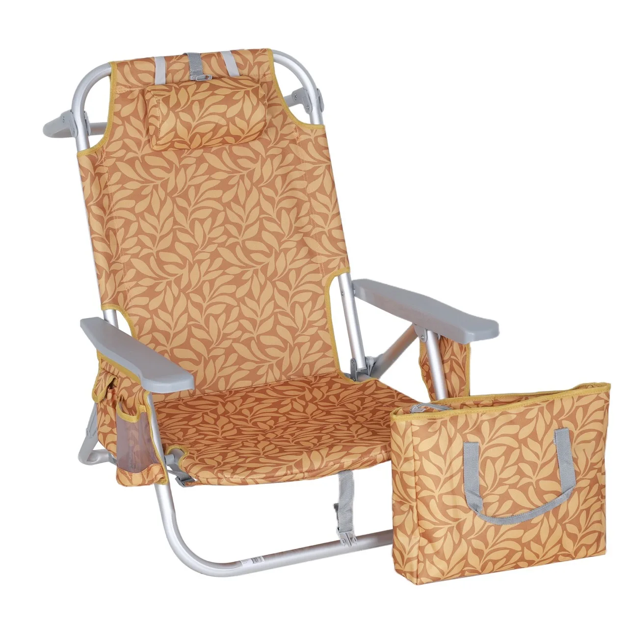 Outdoor folding backpack chair for sitting and lying down with backrest Ice pack 5-speed adjustable backrest Beach lounger