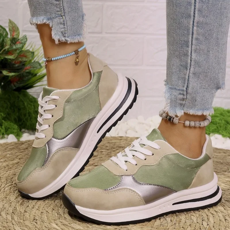 2024 Hot Sale Women's Shoes Cross Lacing Women's Vulcanize Shoes Fashion Color Matching New Round Head Outdoor Casual Shoes