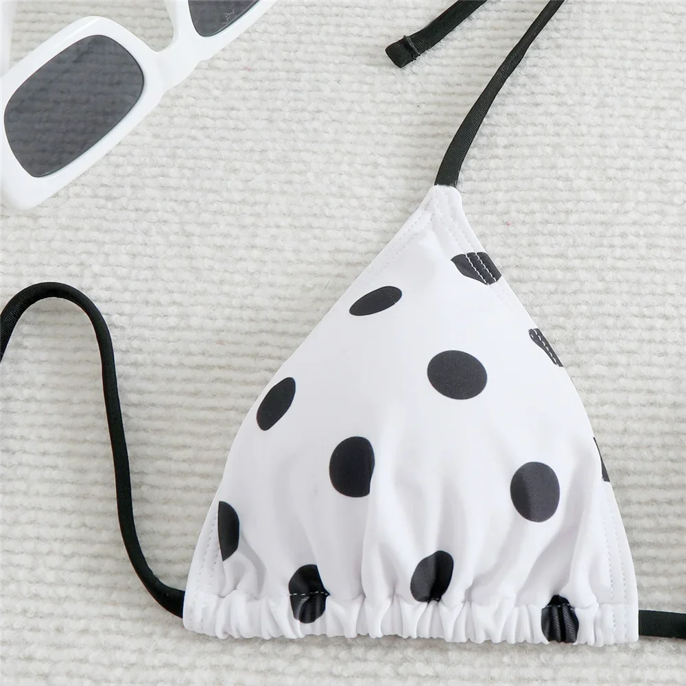 البولكا نقطة طباعة مثير ملابس السباحة الرسن سلسلة ثونغ ملابس سباحة نسائية صغيرة 2025 النساء الدانتيل متابعة ملابس السباحة مثلث البيكينيات مجموعات لباس سباحة #3