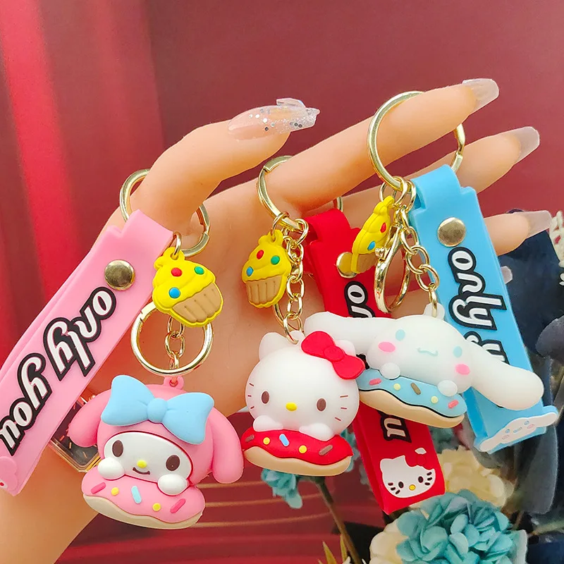 MINISO Anime Sanrio Kitty Cat Keychain Cartoon Figure Kuromi Cinnamorol Silicone Pendant Keyring Car Backpack Key Holder Jewelry