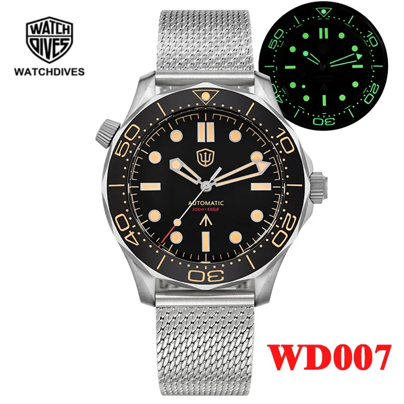 Watchdives WD007 NTTD Titanium Watch 42mm Automatic Mechanical Sapphire Crystal C3 Super Luminous Waterproof Retro Wristwatch