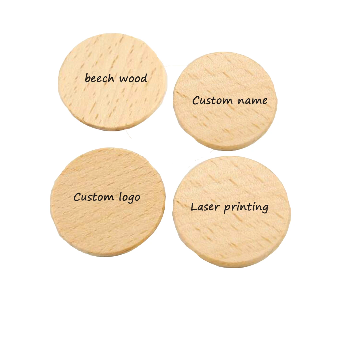 Custom logo Wood Discs Circles Teether 37mm Unfinished Beech Wood Slices DIY Wood Mat Pad Pattern Beads Making Care Baby Teether