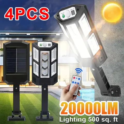 2024 20000LM 옥외 태양 강화한 램프 외부 태양 빛 운동 측정기 옥외 가로등을 위한 방수 IPX65 태양 빛