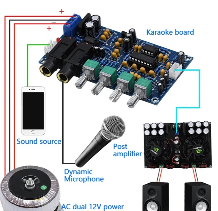 Dual AC12V digital microphone amplifier board PT2399 karaoke amplifier module electronic DIY PCB view 2
