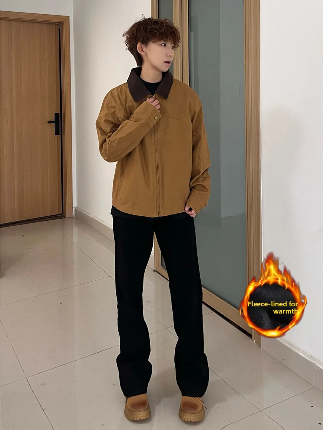 

Cleanfit Men's Bla Flared Jeans mid Waist Fce Lined Straight Leg Tapered Winter Warm Casual Loose Fit Youth Jeans
