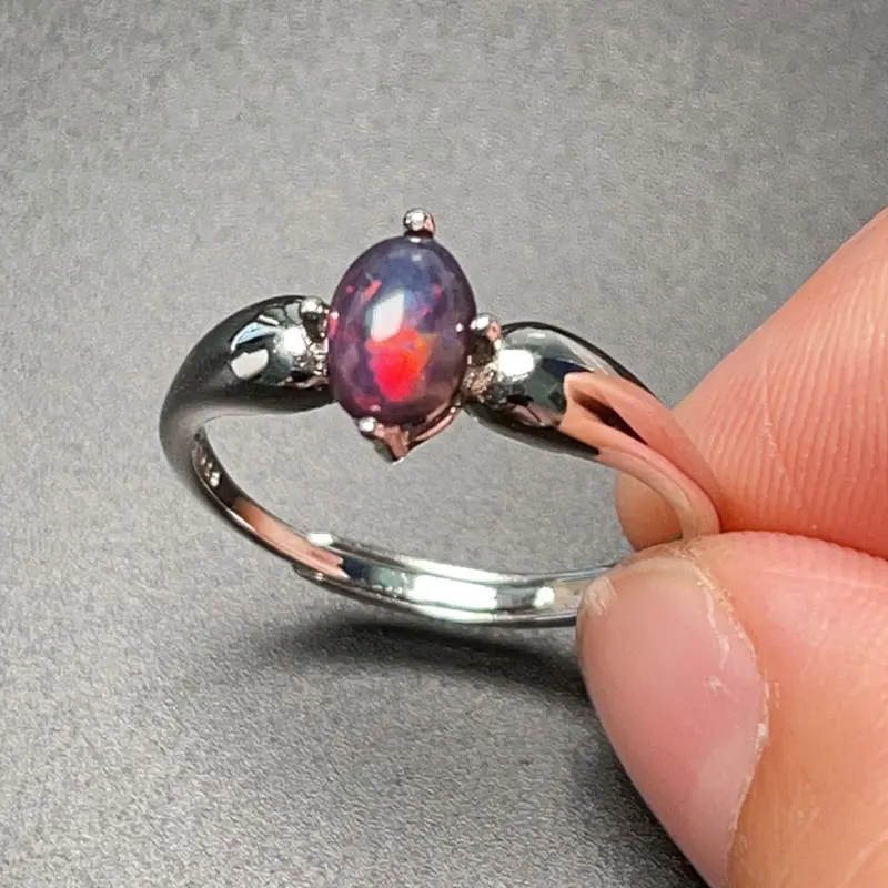 Hotsale 925 Silver Black Opal Ring 5*7mm 0.5ct Dyed Natural Opal Jewelry with Gold Plating Simple Solid 925 Silver Gemstone Ring