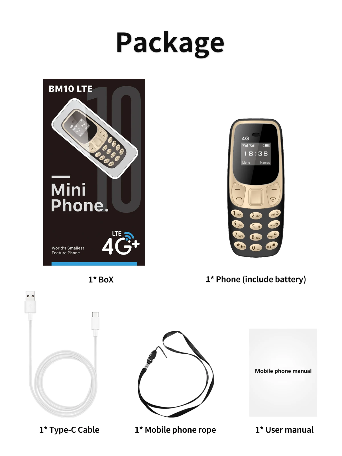 SERVO BM10 LTE Mini Mobile Phone 4G Dual SIM Card Speed Dial Call Recording MP3 Player 0.66" Display Smallest Cellphones Type-C
