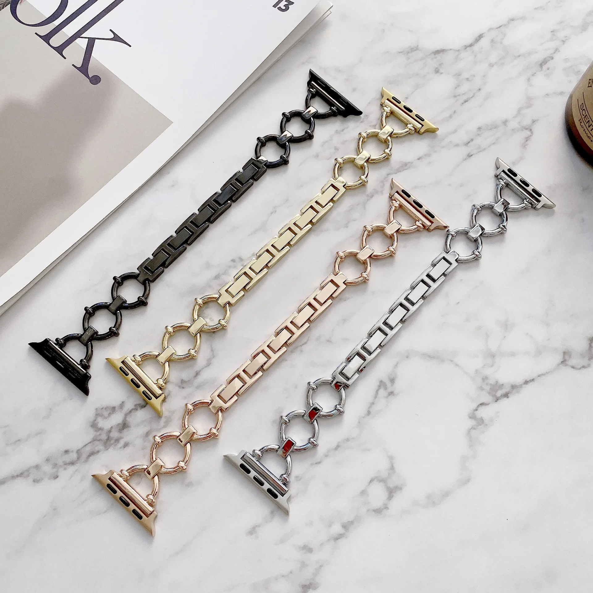 여성용 애플 워치 밴드 스트랩, 럭셔리 스테인레스 스틸 팔찌, iWatch 시리즈, 울트라 49mm, 45mm, 42mm, 44mm, 41mm 벨트, 8, 7, 6, 5, se 4