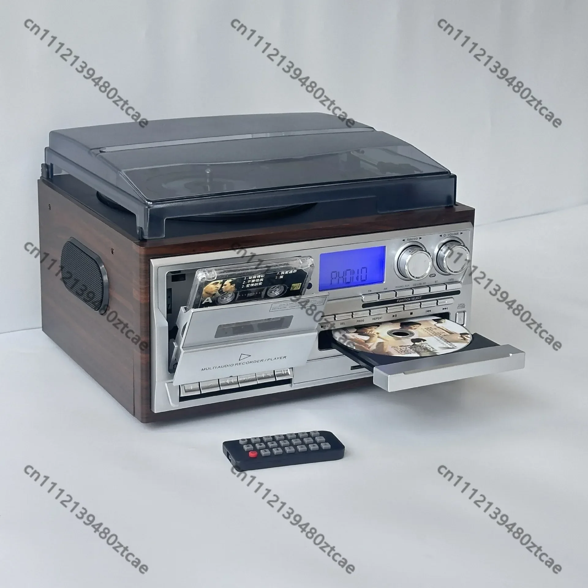 

Retro Audio Combo, Vinyl Record Player CD Tape Player FM AM Radio Desktop Bluetooth Speaker