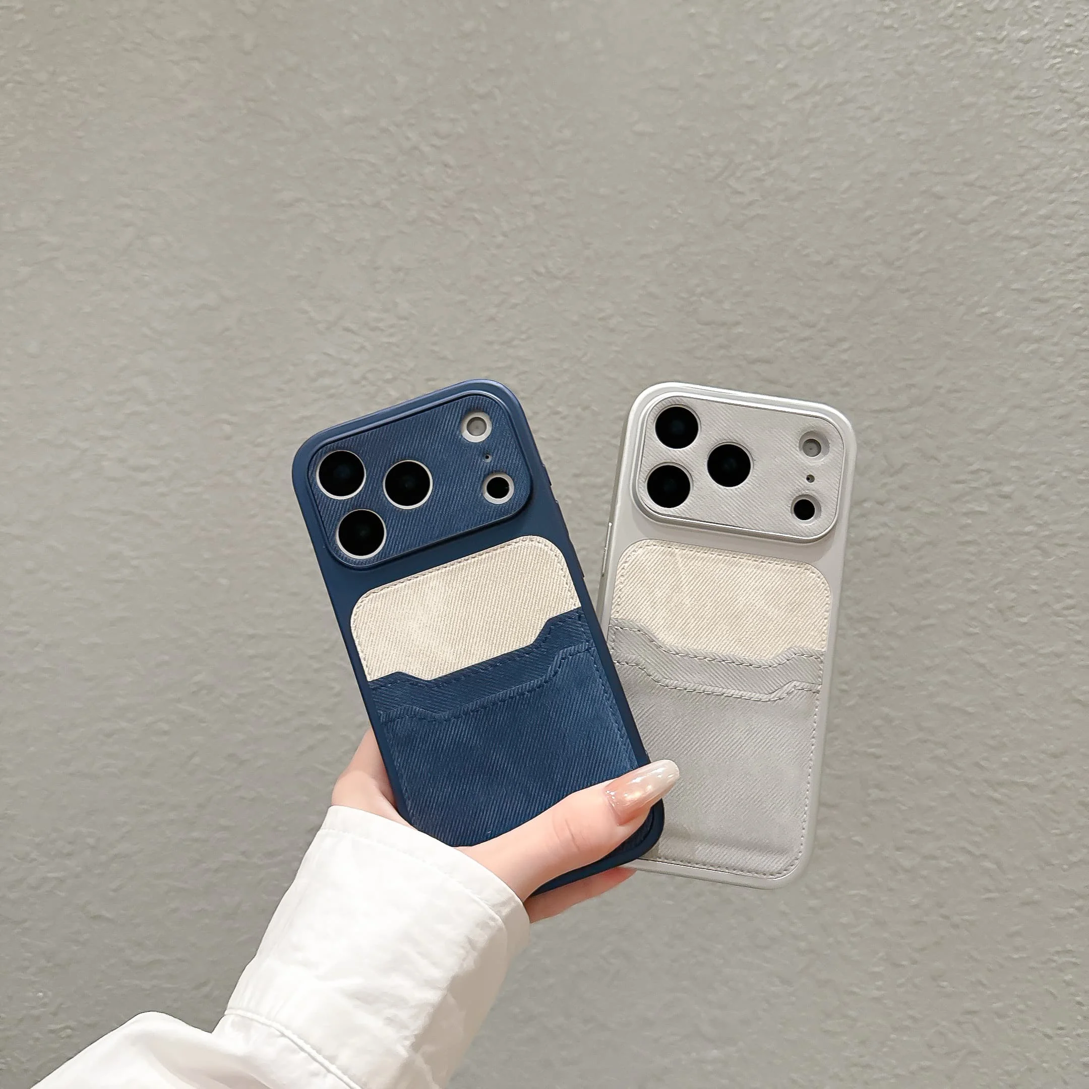 Luxury Denim Leather Pattern Card Slot Pocket Wallet Phone Case For iPhone 13 14 15 16 17 Pro Max Shockproof Bumper Cover