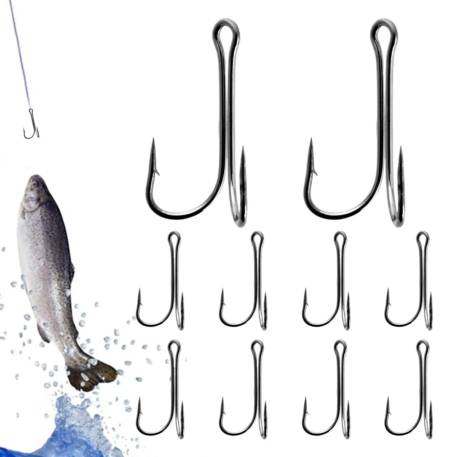 Barbed Fish Hooks 10 Pack High Carbon Steel Treble Hooks Anti Escape Frog Lures Tackle Set Catfish Crappie Shrimp Fishing
