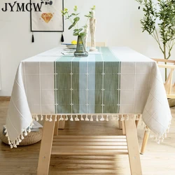 Black and gray cotton linen tablecloths, fabric striped tablecloths with striped tassels, kitchen table decoration