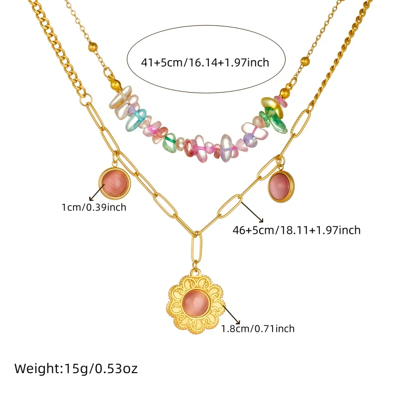 LAMENGLY316l Stainless Steel Creative Novel Colored Acrylic Bead Multiple Chain Splicing Pink Flower Pendant Necklace Party Gift