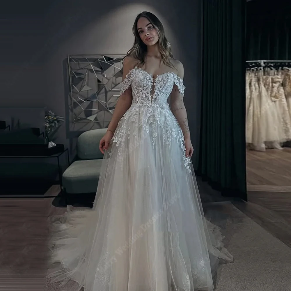 

Generous A-Line Women's Wedding Dresses Sweetheart Collar Lace Appliques Bride Gown Mopping Length Vestidos De Novia Customized